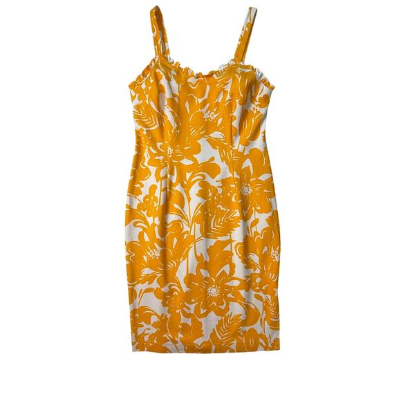 TRINA TURK Women Zile Floral Ruffle Sheath Dress Marigold White Yellow Size 10 - Picture 3 of 16